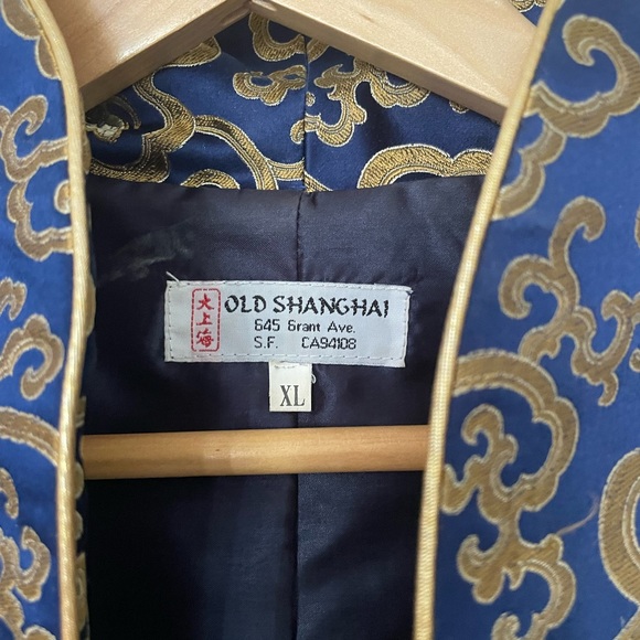 MANDARIN 100% SILK  ROYAL BLUE & GOLD THREAD HAND EMBROIDERED JACKET - Picture 5 of 13